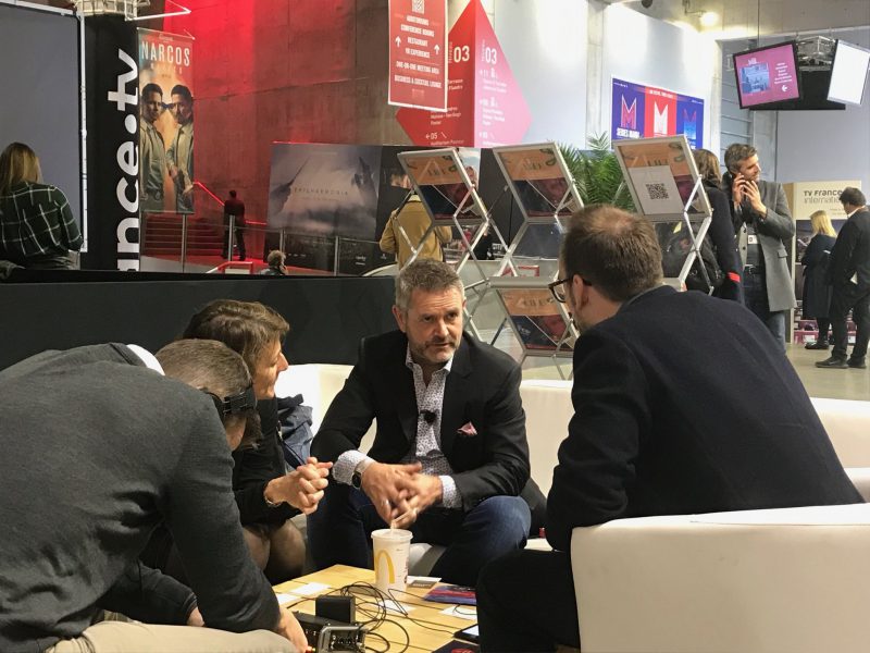 ShinAwiL CEO Larry Bass being interviewed by C21 at Series Mania